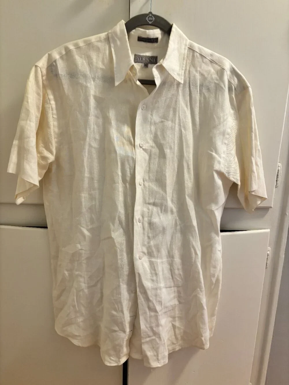 Alfani Men's 100% Linen Short Sleeve Button Down Shirt Cream Off-White Size M